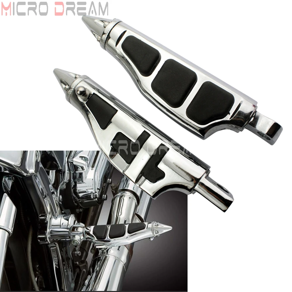 1 Pair Motorcycle Stiletto Style Foot Peg Chrome Passenger Footpegs Footrests for Harley Touring Male Peg Mount Foot Rest