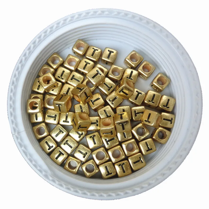 

Single Letter T Printing Cube Acrylic Letter Beads Plastic 6*6MM Square Alphabet Beads with Big Hole for DIY 2600PCS