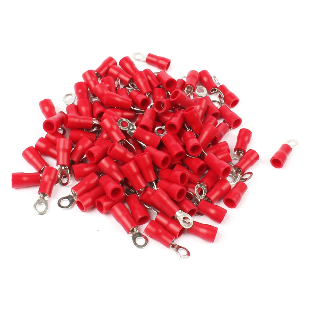 50PCS RV1.25-3 Red Ring Insulated Wire Connector Electrical Crimp Terminal Cable Wire Connector