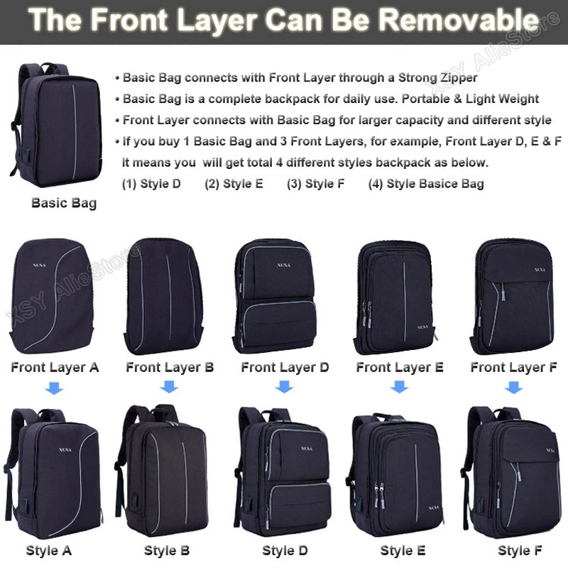 XQXA Front Layer Removable Laptop Backpack 17