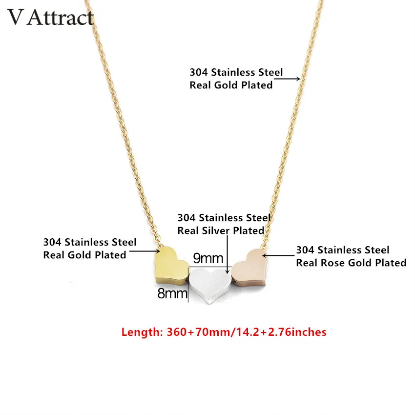 V Attract 10pcs Stainless Steel Dounble Color Small Heart Necklace Women Charm Jewelry Link Chain Colar Feminino Choker