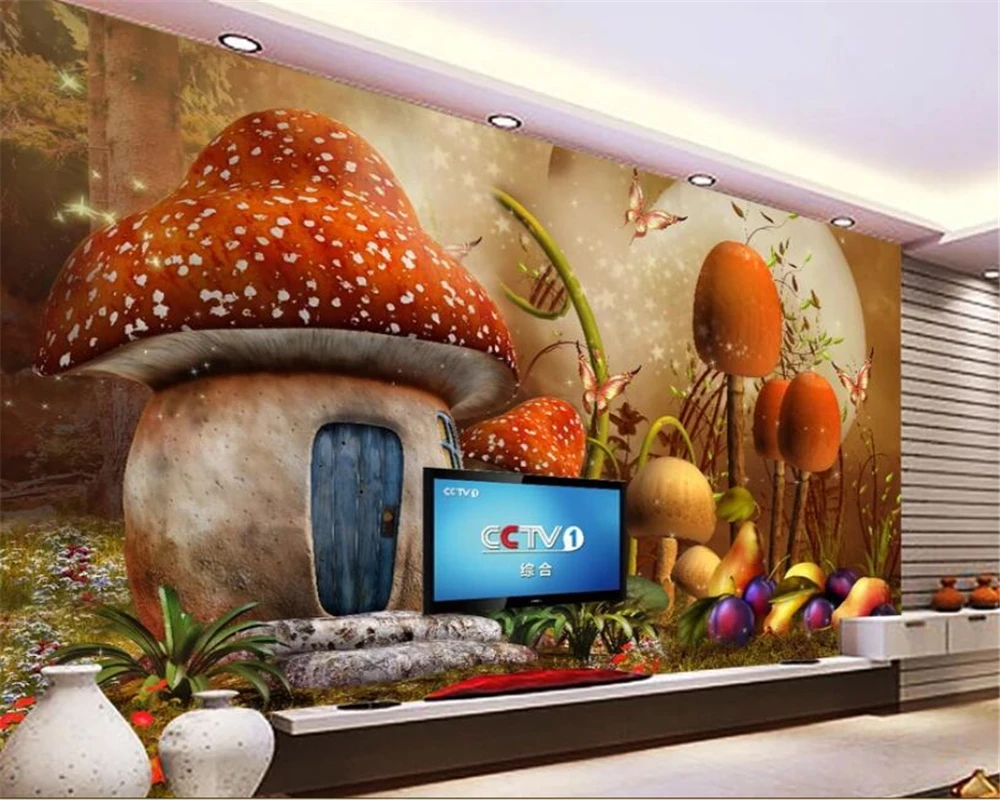 

beibehang Custom wallpaper mural cartoon children theme background wall Mushroom Cottage background wall painting 3d wallpaper