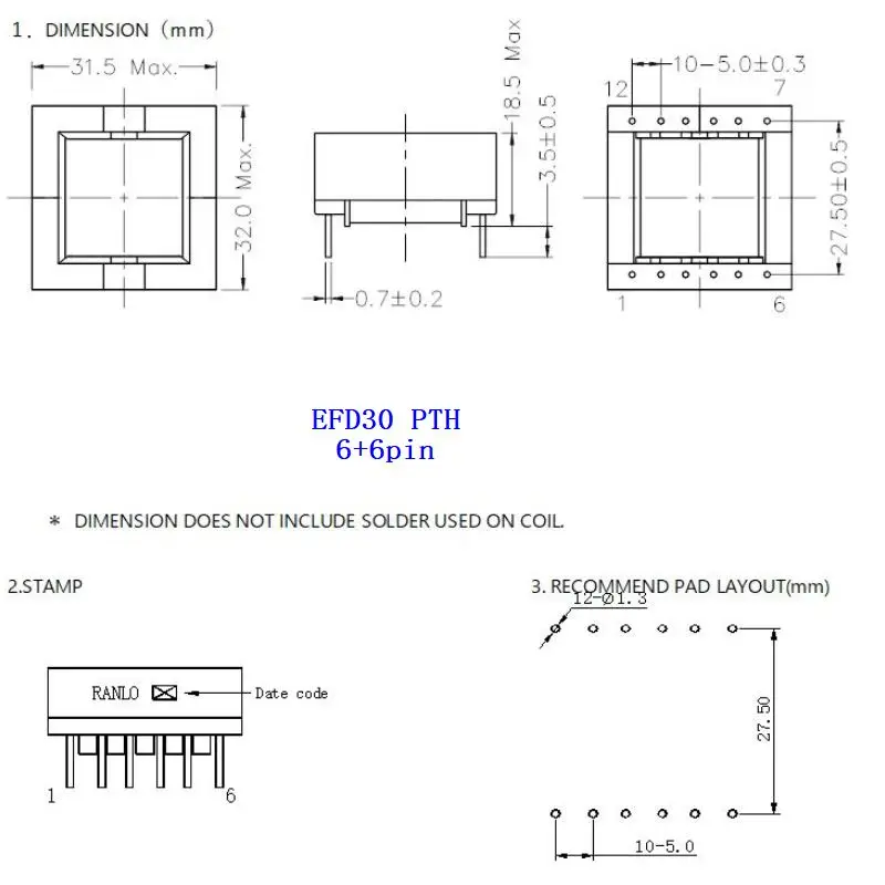 EFD30 PTH Transformer Bobbin Frame  PC40 Magnetic Ferrite Core