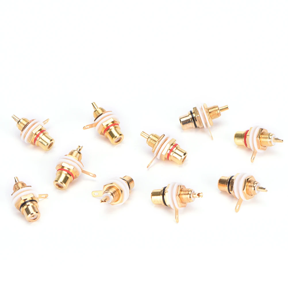 10pcs/lot Panel Mount Gold Plated RCA Female Plug Jack Audio Socket Amplifier Chassis Phono Connector With Nut Solder Cup