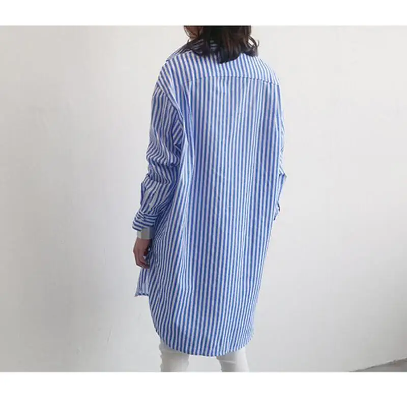 Button Up Women\'s Striped Kimono Shirt Spring Fall Loose Bule Long Blouse Women Casual Long Sleeve Cardigan Top Blusas Y Camisas