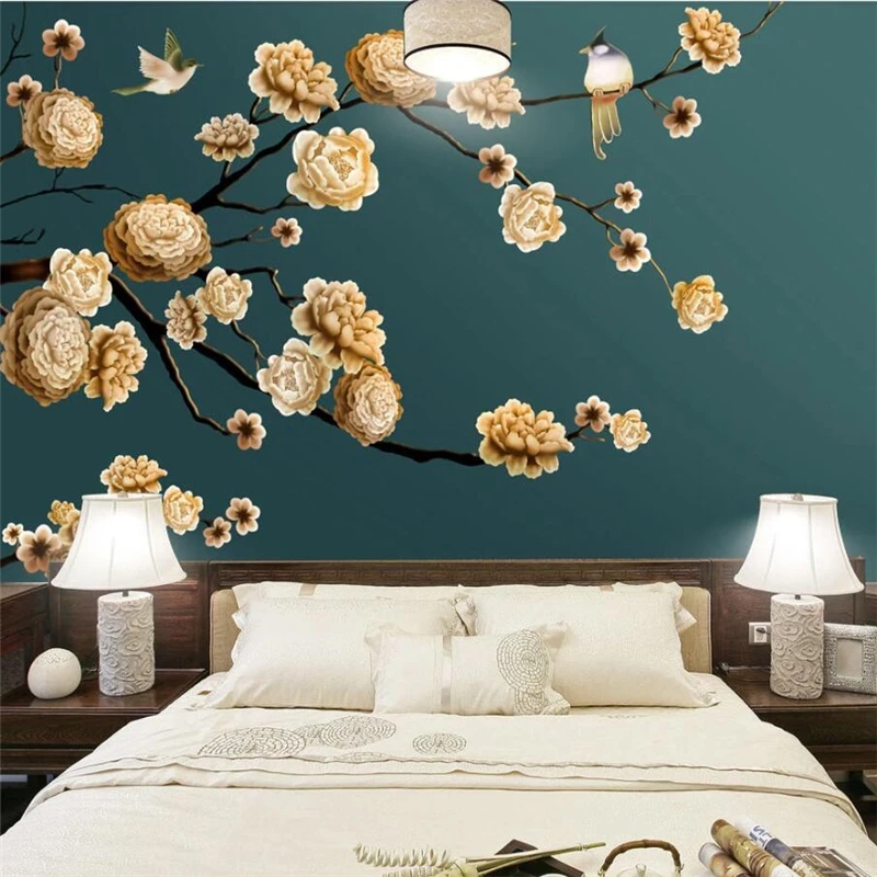 

wellyu Custom wallpaper 3D hand-painted flowers and birds palace tv background wall living room bedroom restaurant 3d wallpaper