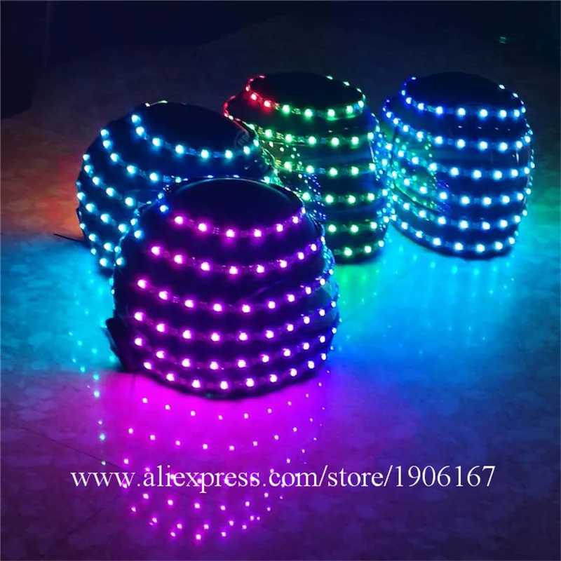 RGB LED Luminous Growing Flashing Robot Helmet Halloween Christmas Led Full Color Illuminated DJ Headwear Party For Dancing Bar