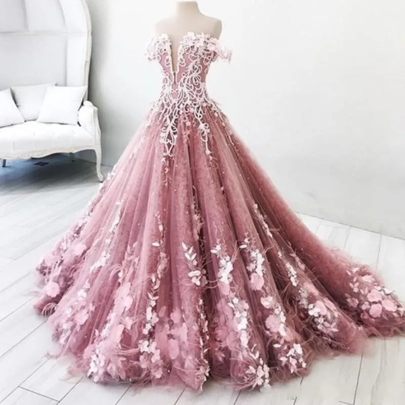 casamento 2018 Wedding Gowns Pink Long Dubai Bridal Dresses Vestido De Noiva Gorgeous Appliques Beaded gelinlik Wedding Dress