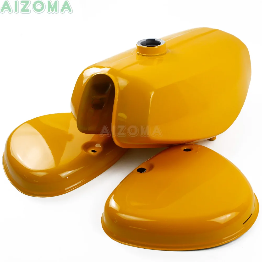 1 Set Yellow Custom Motorcycle Gas Oil Tank w/ 2pcs Steel Side Cover Retro Fuel Tank Kit For Simson S50 S51 S70 ( 200655 )