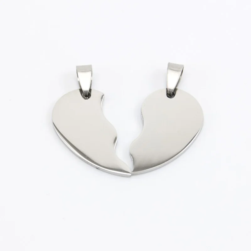 10 Pairs Lovers Split Heart Stainless Steel Jewelry Charm Pendant Mirror Polished 2 Half Heart Tag Customized Pendants Wholesale