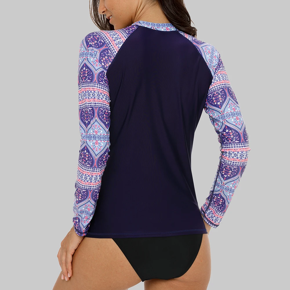 Charmleaks Women Long Sleeve Rashguard Floral Print Swimwear Surf Top Running Shirts Rash Guard UPF50+ Beach Wear