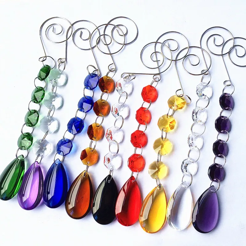 

Top Quality 10pcs/Lot Mixed Colors K9 Crystal Beads Chains W 38mm Lovely Glass Water Drops For Christmas Tree Hanging Decoration