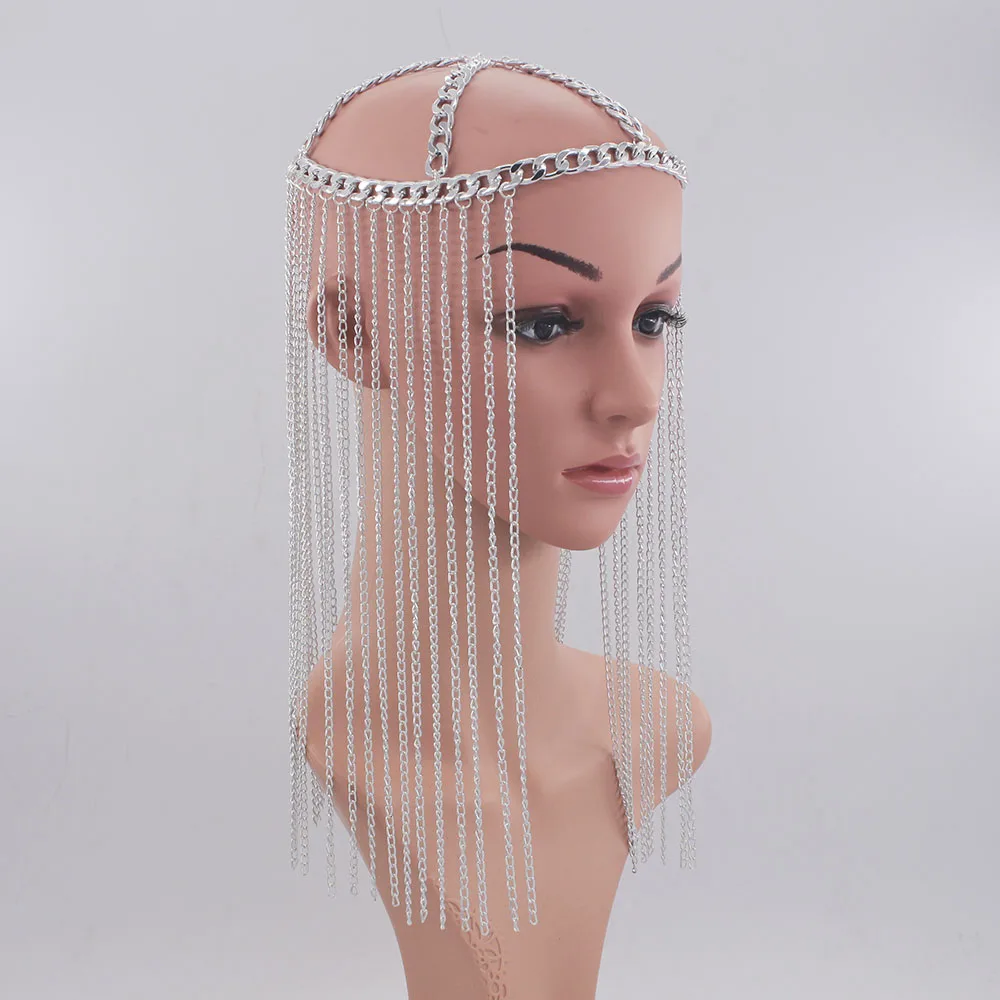 New Arrival Luxury punk Hair Accessories Head Chain Women Long mutlilayer tassel Headpiece Jewelry party Forehead Tiara