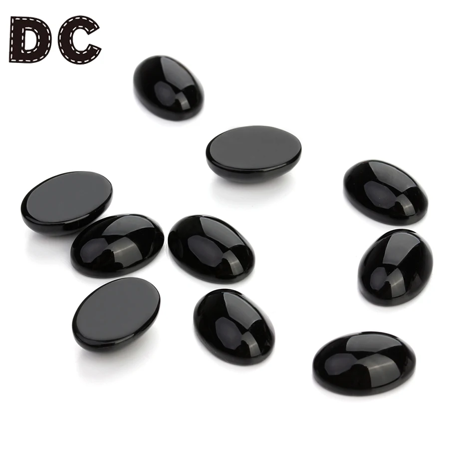 10pcs Natural Stone 10x14/13x18/18x25mm Oval Flatback Cabochon Black Agate Bead Spacers For DIY Jewelry Making Accessories