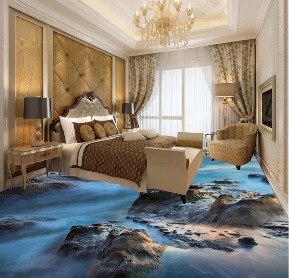 

Modern Custom 3D floor mural 3D ocean floor stone PVC floor sticker painting Murals