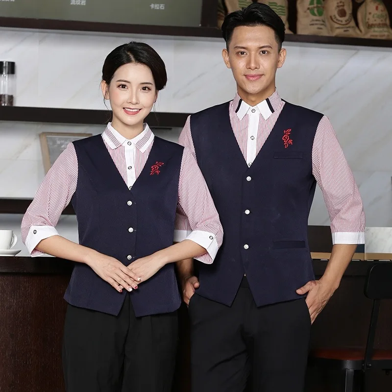 

KTV Attendant Female Waitress Uniform Vest Hotel Front Desk Night Club Autumn Winter Bar Overalls Catering Waiter Shirt H2389