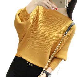 2024 Fashion Women Knit Black Pullover Sweaters Autumn Ladies Loose Striped Knitwear Yellow Elegant Cotton Female Casual Pull