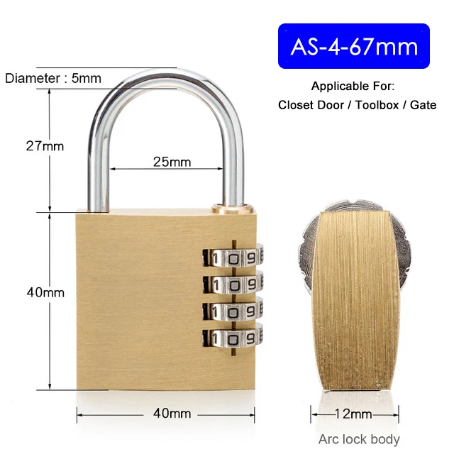 KAK Massief Messing Koper Beveiligingshangslot Wachtwoord Combinatie Codeslot voor Gym Digitale Locker Koffer Ladeslot Hardware