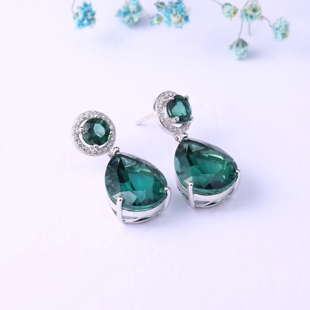 GEM\'S BALLET Classic 22.98Ct Green Nano Emerald Drop Earrings Solid 925 Sterling Silver Earring Fine Jewelry For Women