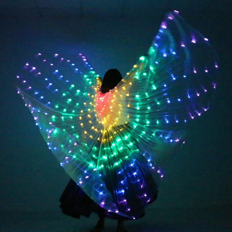 Belly Dance LED Wings Light Up Wing Costume LED Dance Wings Rainbow Colors Stage Performance Props No With Stick