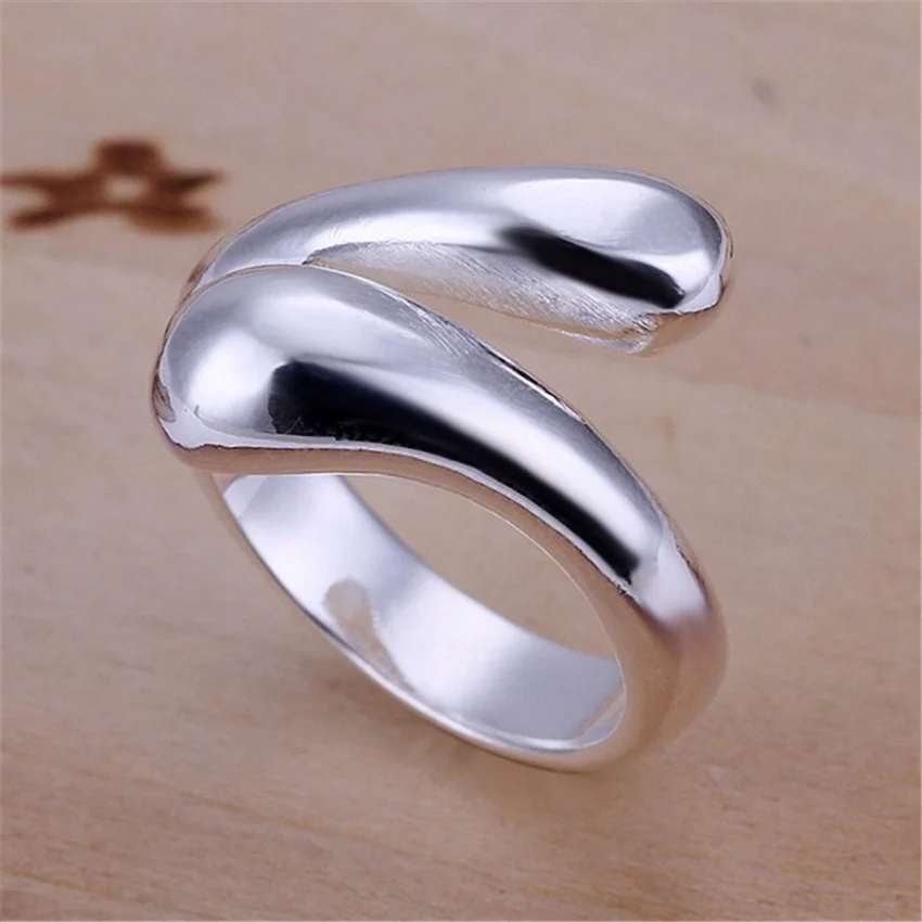 Silver 925 Plated Rings Fashion Jewelry Teardrop925shaped Wemen Lady Wedding Opening Ring Wedding Women Men Gift R012