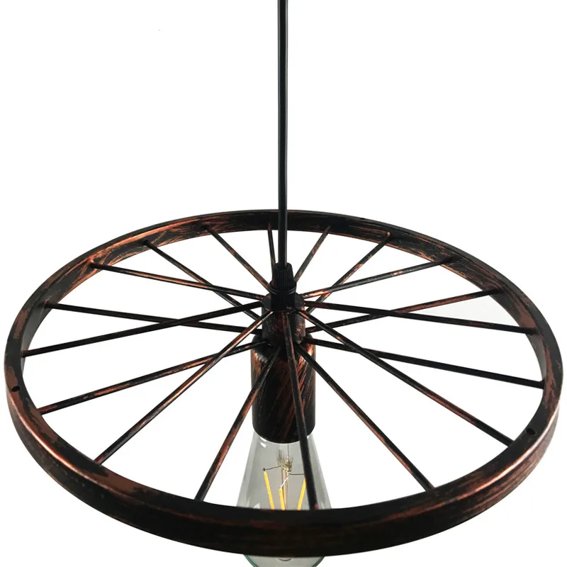 Industrial Style Pendant Light with Black Iron Wheel-Like Retro Ceiling Lamp For Indoor Decors