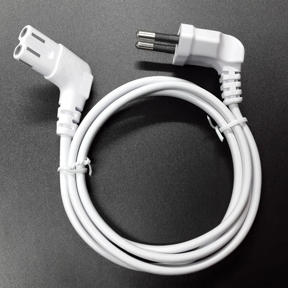 2m right angle Euro plug to IEC C-7 European Power Cord for samsung sony lg tv, White Color