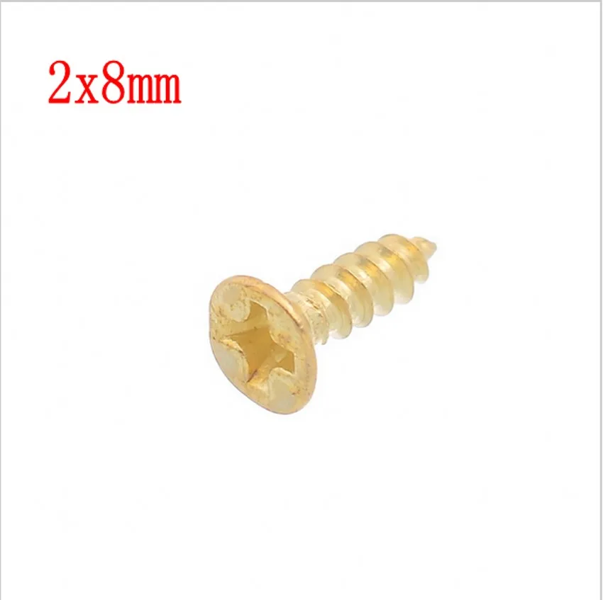 Free Shipping-Hot 200Pcs Gold Fit Hinges Flat Round Head Self-Tapping Phillipws Fasteners Hardware 2x8mm Cusp Screws