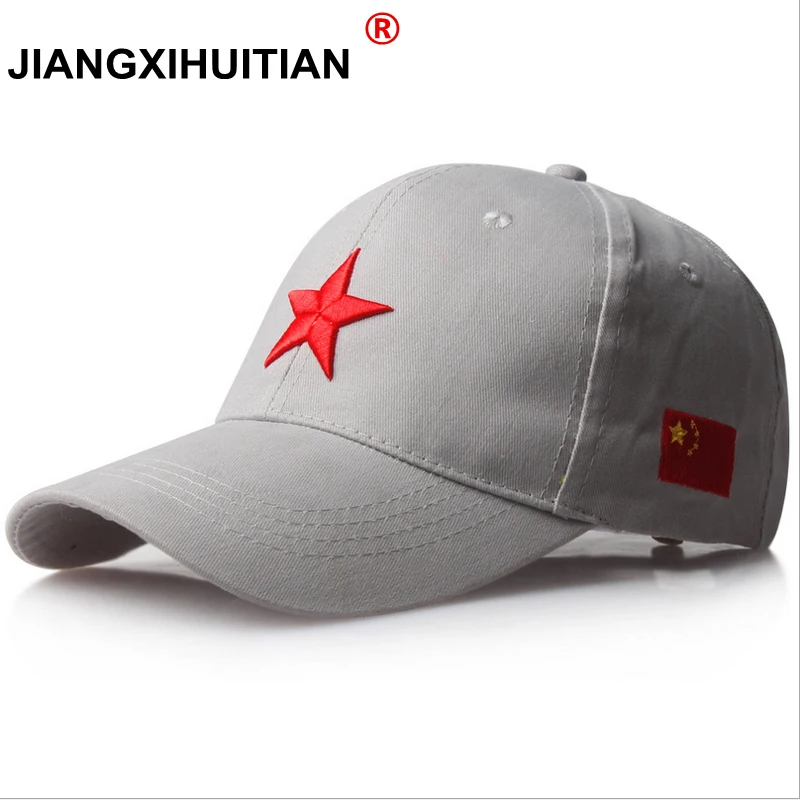 jiangxihuiyian Brands 2018 Hot 100%cotton red star baseball cap pentagram embroidery leisure hat 3color 1pcs brand new arrive