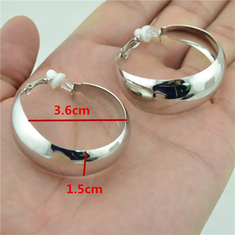 Clip On Earrings for Women Non Pierced Fashion Big Circle Rose Gold Silver Plating Exaggerated Personality Fine Ladies Earings