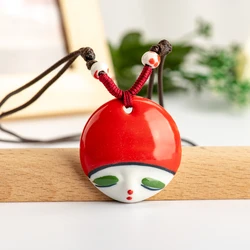 China Ceramic Girl Face Pendant rope chain fashion women's gift party necklaces #IY162