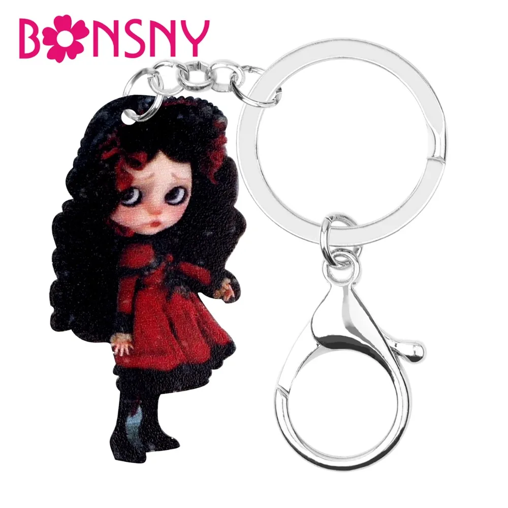 Bonsny Acrylic Wronged Cute Brown Skirt Girls Key Chains Keychain Keyring Fashion Jewelry For Women Teens Gift Accessories