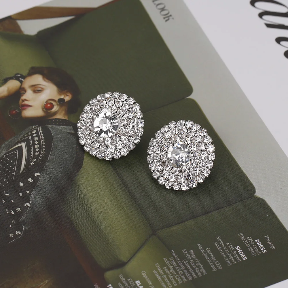 TREAZY Classic Design Rhinestone Round Stud Earrings For Women Fashion Jewelry Silver Color Crystal Statement Wedding Earrings