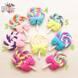 10PCS polymer clay hand made lollipop Flatback Cabochon Miniature Food Art Supply Decoration Charm Craft DIY Accessories