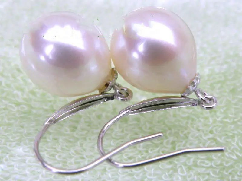 

14K/20 White Solid Gold 10*11mm AAA+++ Drop White South Sea Pearls Dangle Earrings