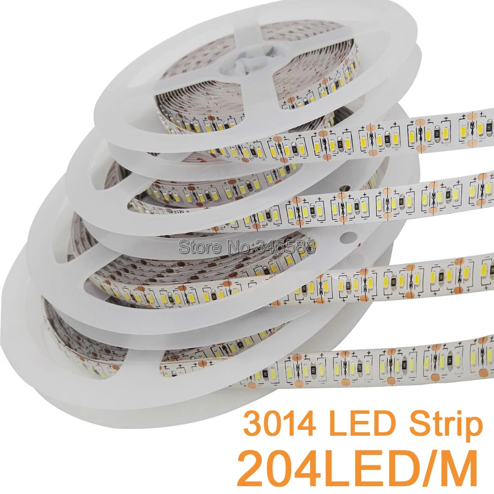 tira conduzida 3014 smd 204leds m ip65 ip20 impermeavel branco branco morno luz flexivel brilhante super da listra do diodo emissor de luz 5m dc 12v 3014 01