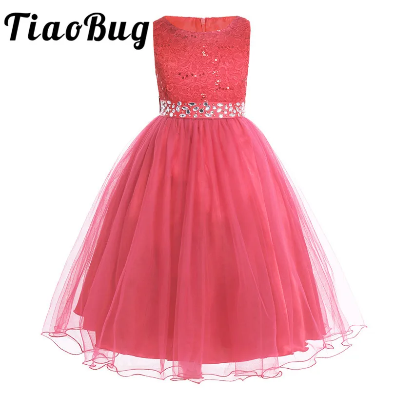 Tiaobug Kids Flower Girl Dresses Children Pageant Evening Gowns Sequined Lace Mesh Ball Gowns Wedding First Communion Dresses