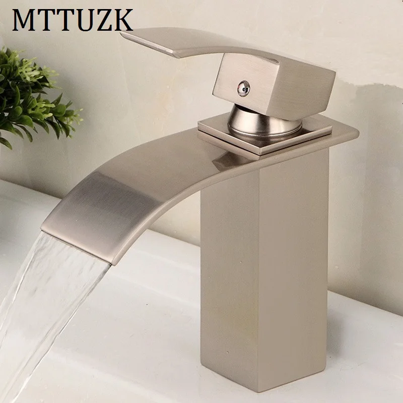 Vidric brass brushed nickel/golden waterfall faucet bathroom single handle Square faucet bath washbasin cold and hot mixer taps