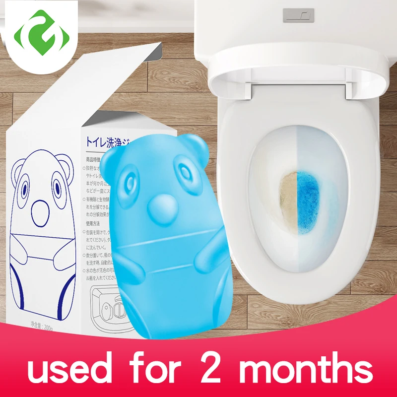 1Pc Cute Blue Bear Toilet Cleaner Magic Automatic Flush Toilet Cleaner Helper Blue Bubble Cleaning Deodorizes Bathroom 60 Days U