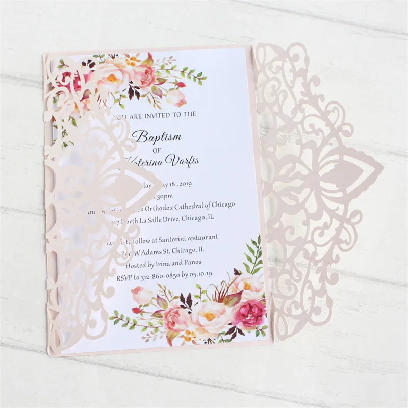 Wedding invitations with glitter gold border insert card envelop offer personalized printing 50pcs