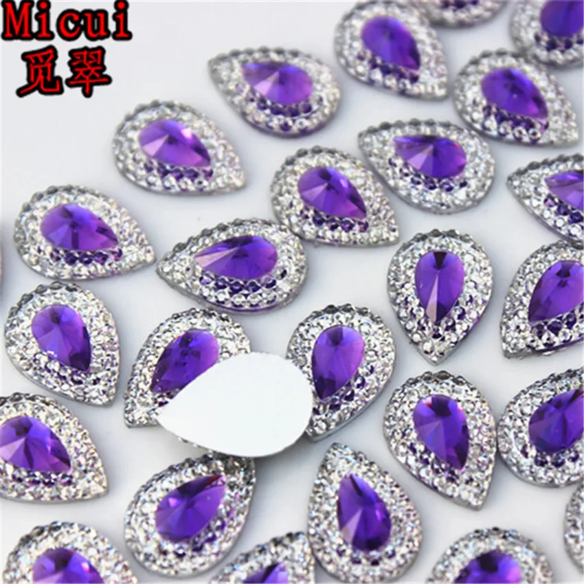 Micui 50pcs 10*14mm Colore Misto di Goccia In Resina Strass di Cristallo Della Resina Album di Nozze Appliques FAI DA TE MC284