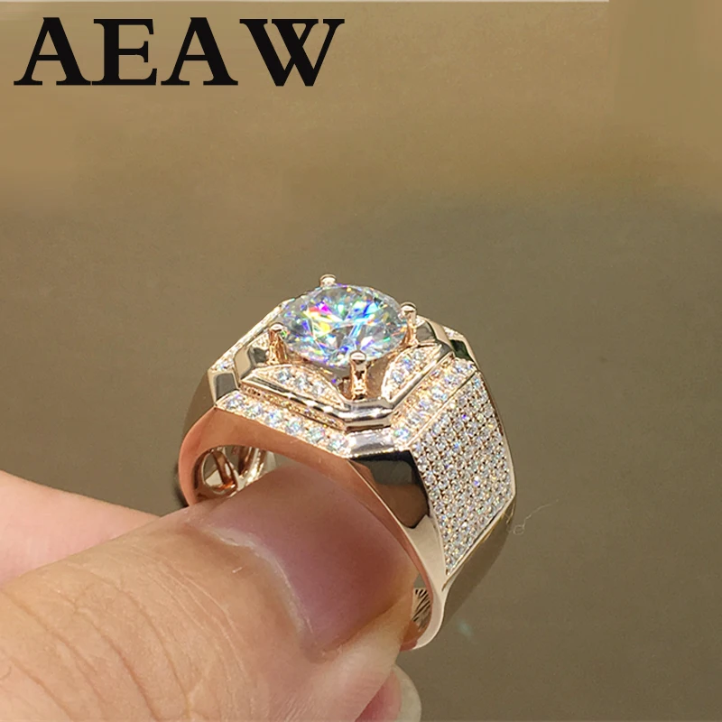 Imagem -05 - Redonda Moissanite Anel para Homem 100 Ouro Real Anel de Casamento Anel de Noivado 2ct Cor d 18k Au750 Qualidade Superior Forma