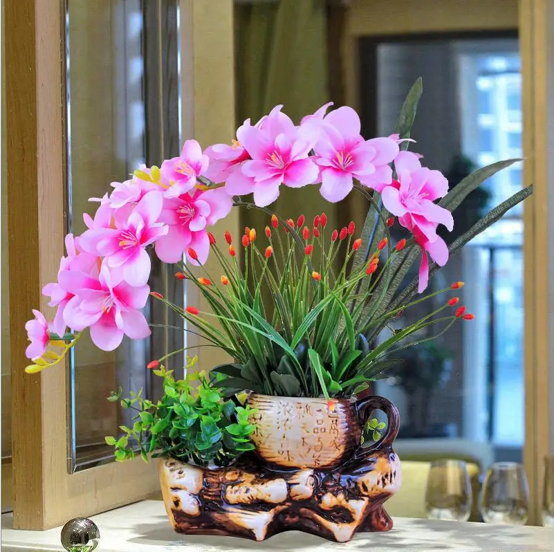 

Modern Ceramic Vase Ornaments Decoration Desktop Flower Arrangement Dried Fake Flowerpot Livingroom Office Table Ornaments Decor