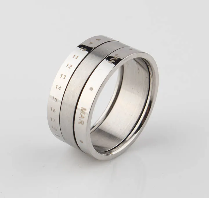 Double Layers Month Rotatable Stainless Steel Wedding Rings for Women Fashion Jewelry