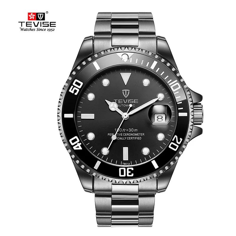 TEVISE Green Watch Men Automatic Mechanical Anti-Scratch Rotatable Outer Ring Waterproof Luminous Mens Watches Top Brand Luxury