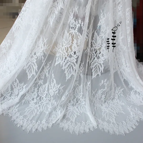 Women Dress Lace Fabrics Soft Eyelash Knitting Lace Black And Off White Nylon Daisy Flower Full Width 140CM*300CM