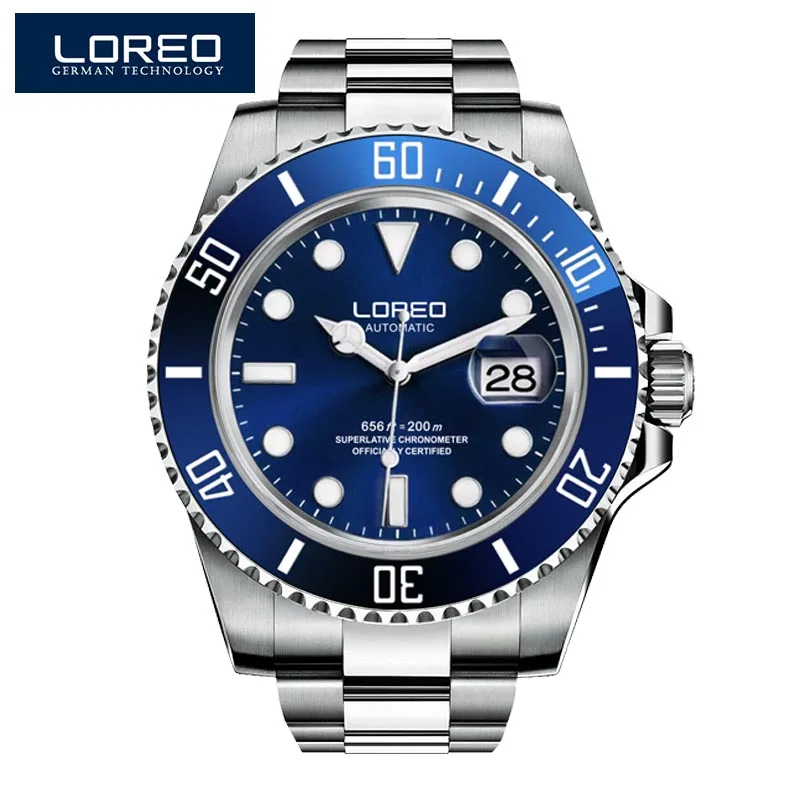 New 200m Waterproof Diver Watch Luxury brand LOREO Fashion Automatic Watch Men Sapphire Calendar Luminous Mechanical Watches Men