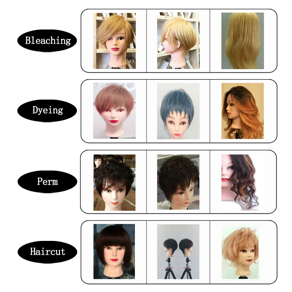 100% Human Hair Mannequin Head Natural Black Color Practice Training Model For Hairdresser Professional Can Be Ironed and Dyed