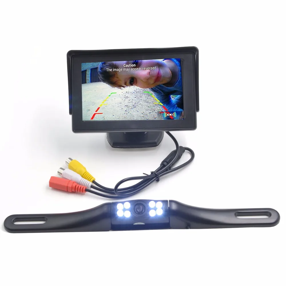 

OTERLEEK 2 in 1 Car Plate Reverse Back Up Camera + 4.3 inch Color LCD high definition Car Monitor
