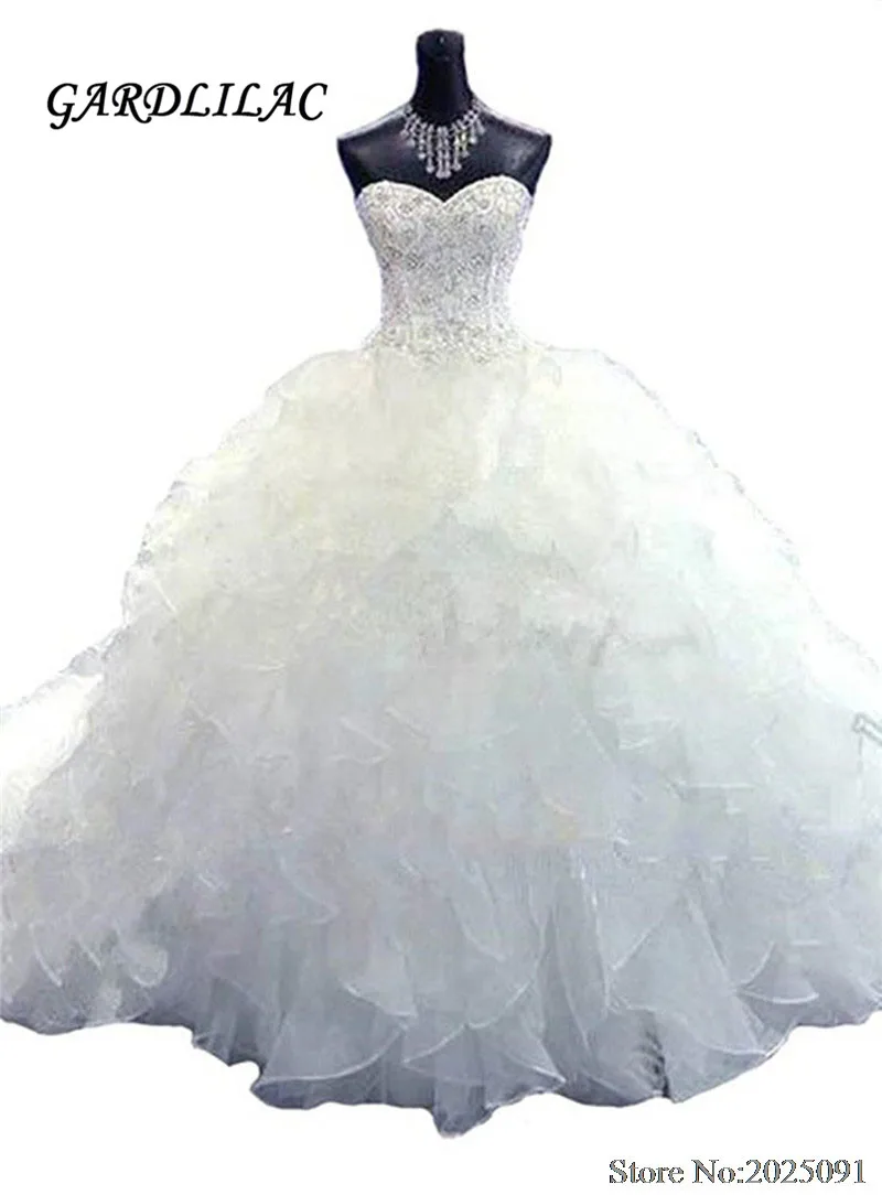 Nuovi abiti da sposa bianchi taglie forti 2019 abito da ballo con perline di cristallo a cuore increspato abito da sposa Vestido de noiva